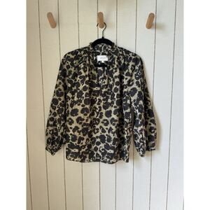 Current Elliott Annabelle Blouse Leopard Print Long Sleeve 1 Small Silk Blend